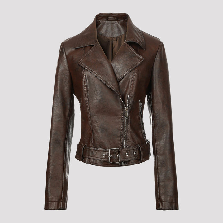 Dam Trendig Bikerjacka med Waist Belt