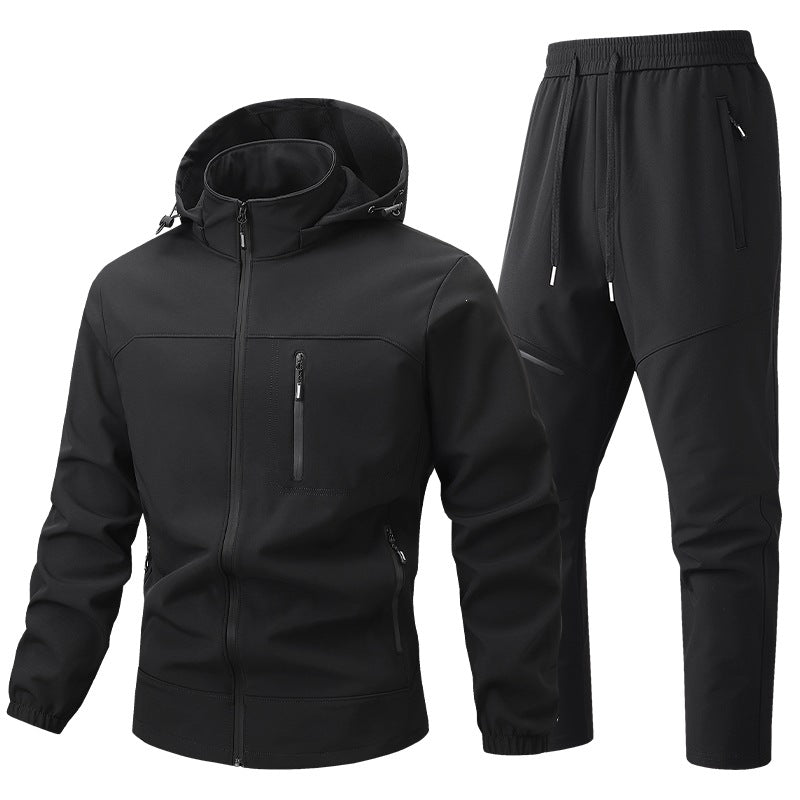 Herr Funktionell Sports Jacka med Huva och Jogging Byxor