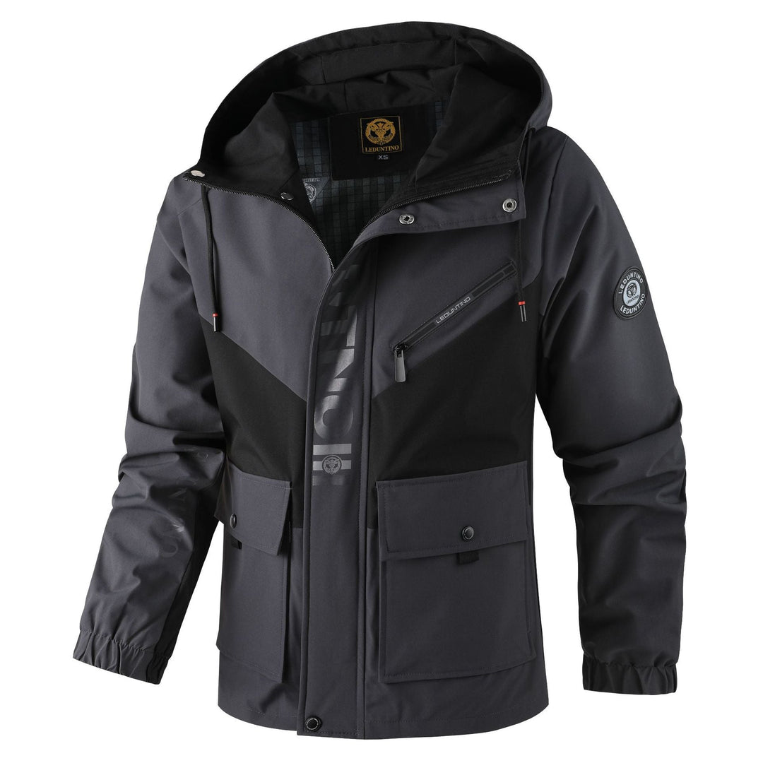 Herr Funktionell Jacka med Huva i Urban Outdoor Stil med Wind Protection, Bröst Dragkedja Ficka, och Spacious Lockfickor.