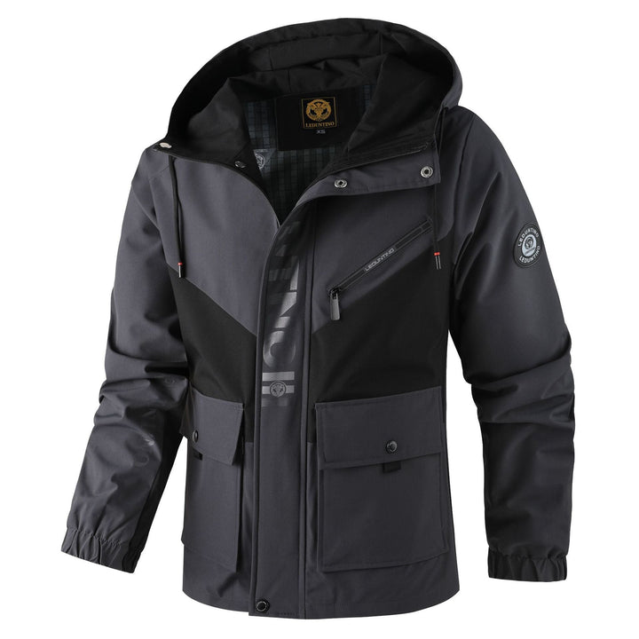 Herr Funktionell Jacka med Huva i Urban Outdoor Stil med Wind Protection, Bröst Dragkedja Ficka, och Spacious Lockfickor.