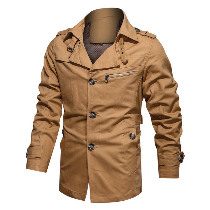 Herr Short Trenchcoat i Utility Fält Stil med Stående Krage och Zip Breast Ficka