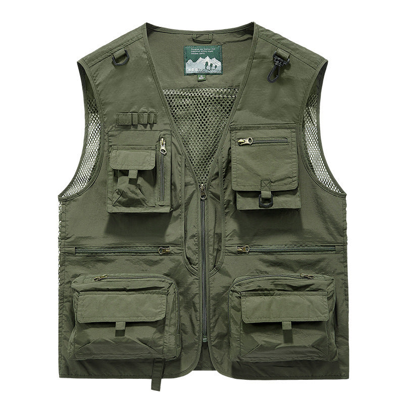Herr Utility Väst med Multi-Functional Fickor, Mesh Ventilation, och Dragkedjestängning