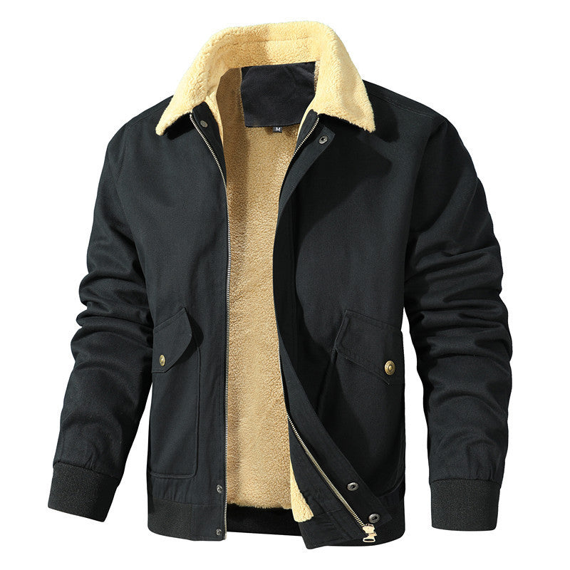 Herr Avslappnad Worker Blouson Tillverkad av Canvas med Warming Teddy Fleecefoder och Dold Fram Dragkedja
