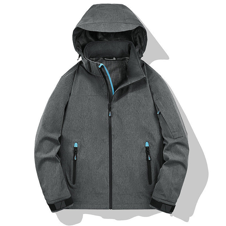Herr Weather-Resistant Softshell Utomhus Jacka med Huva, Hög Krage, och Welded Sömmar