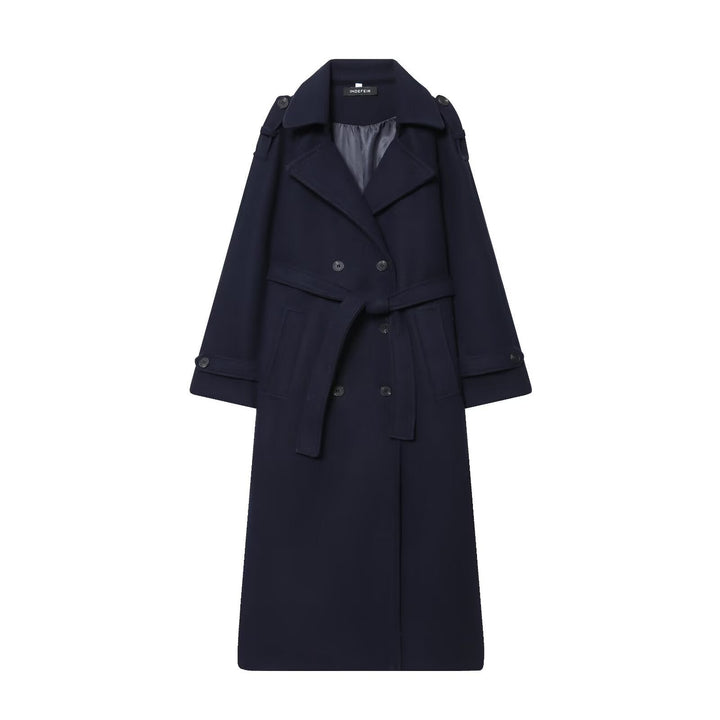 Dam Lång Dubbel-Breasted Trenchcoat med Bälte och Axel Straps