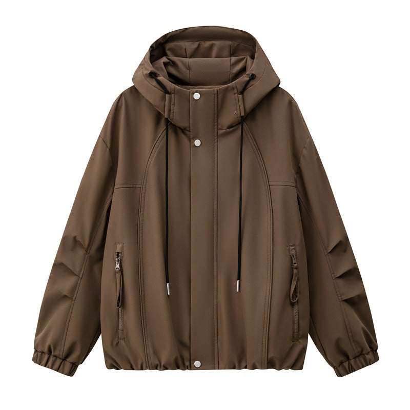 Herr Lätt med Huva Utility Övergångsjacka med Water-Repellent Outer Shell och Elastic Fåll