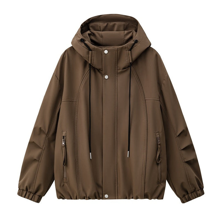 Herr Lätt med Huva Utility Övergångsjacka med Water-Repellent Outer Shell och Elastic Fåll