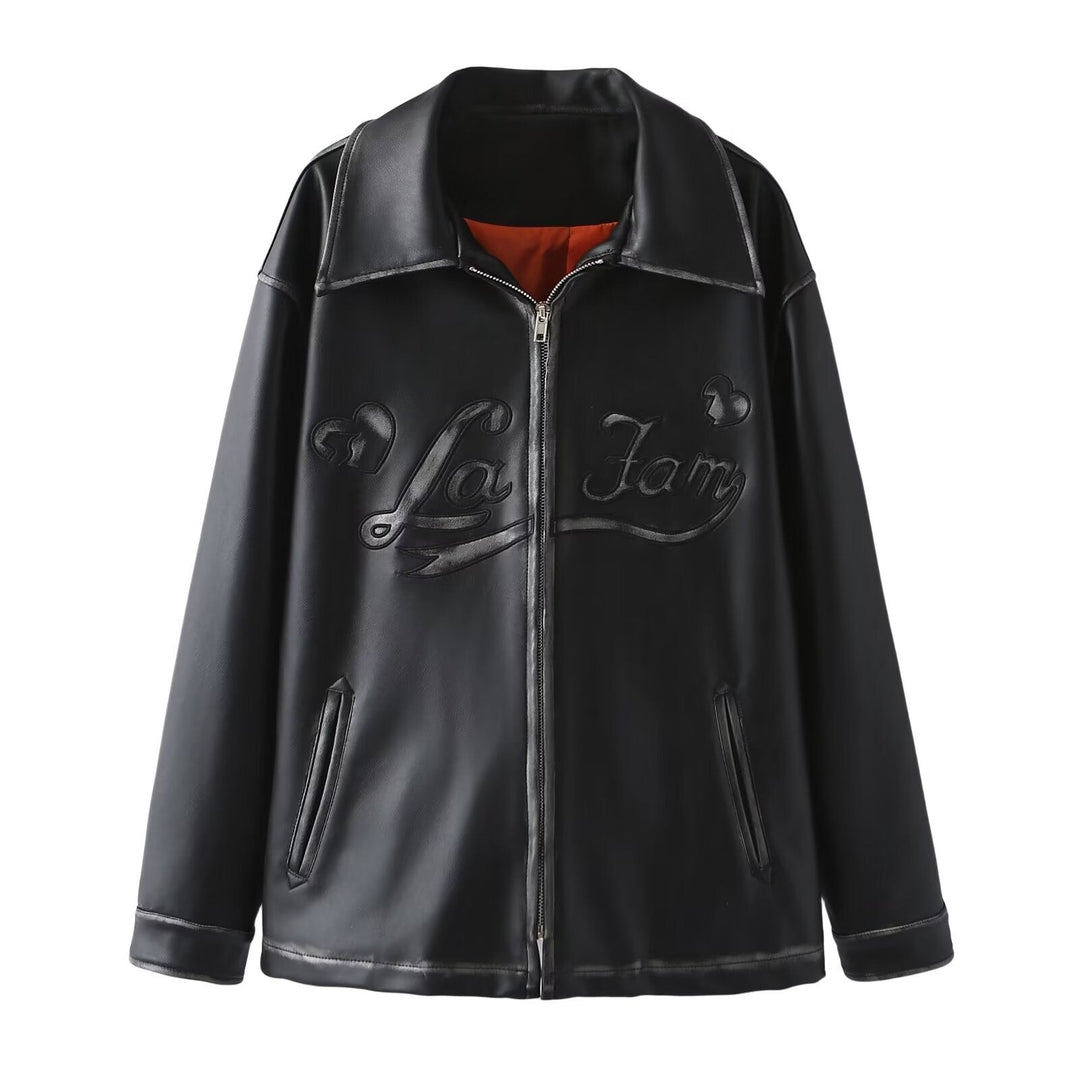 Dam oversized konstläderjacka med sjalkrage och embossed logo embroidery