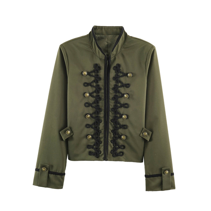 Dam kort Military stil jacka med Ornamental Cord och knapp Decoration