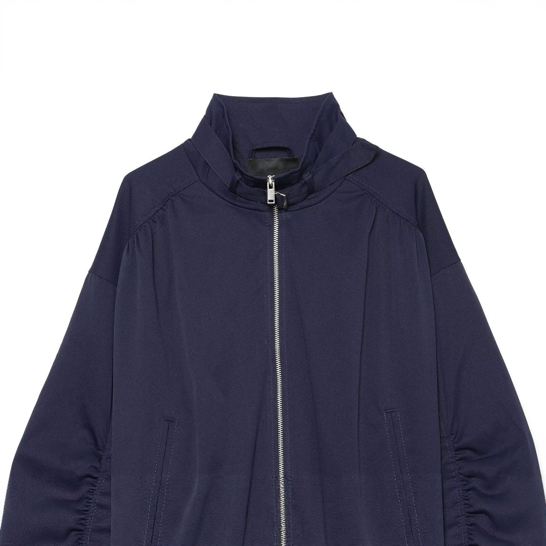Dam Kort Nylon Blouson med Hög Stå Krage och Gathered Balloon Ärmar