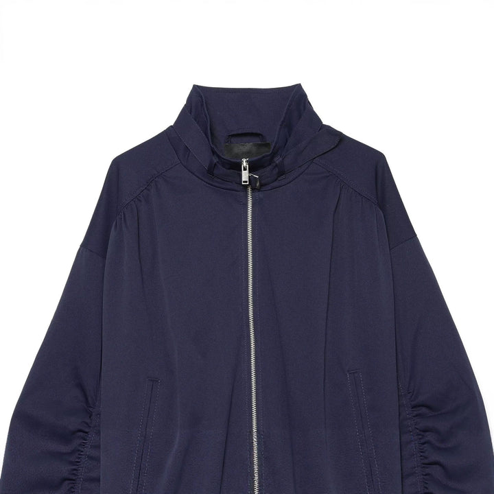 Dam Kort Nylon Blouson med Hög Stå Krage och Gathered Balloon Ärmar