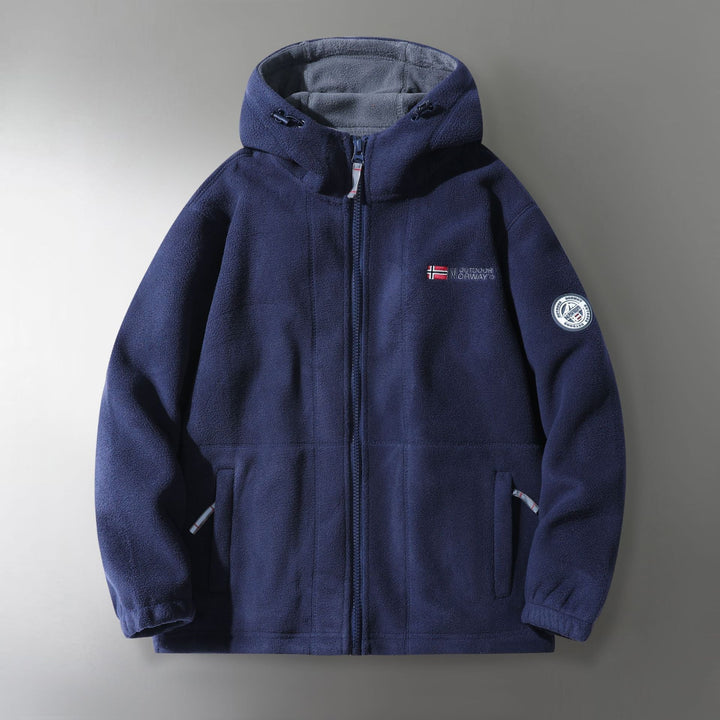 Herr Microfleece Utomhus Jacka med Huva, Wind-Resistant Structure och Logo Patch