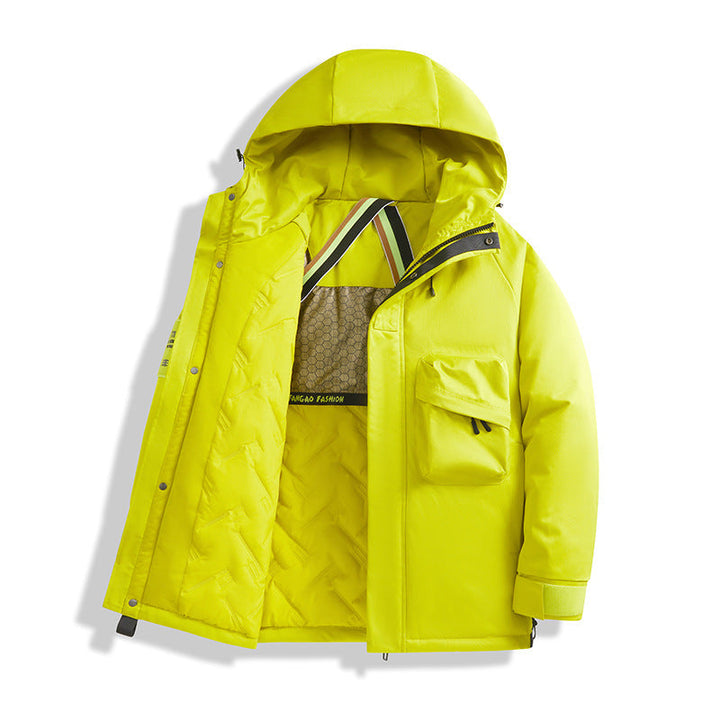 Herr Technical Utility Parka med Huva, Multifunctional Fram Fickor och Termisk Foder
