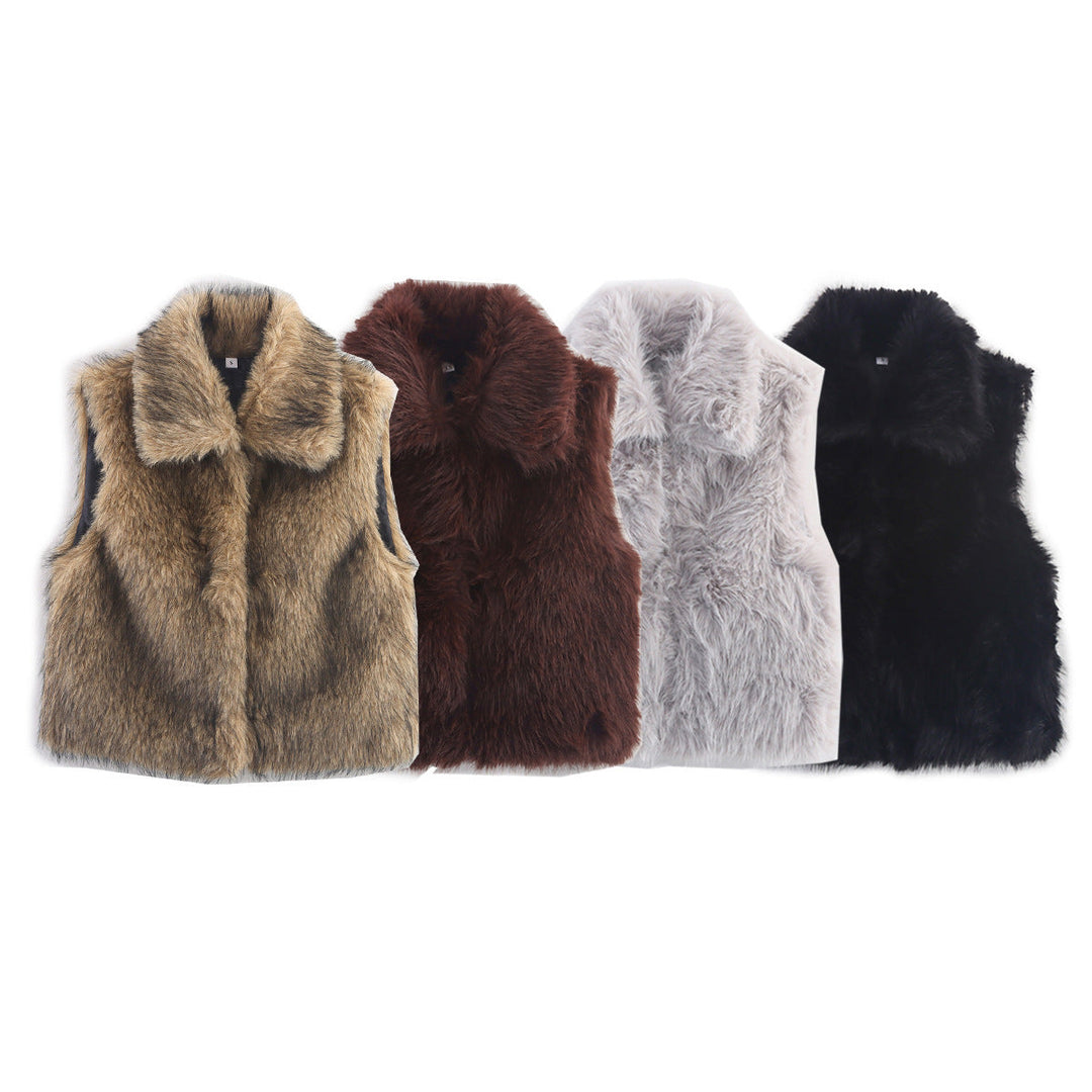 Dam ärmlös Faux Fur väst med vid Shawl krage