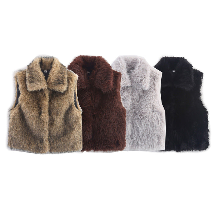 Dam ärmlös Faux Fur väst med vid Shawl krage
