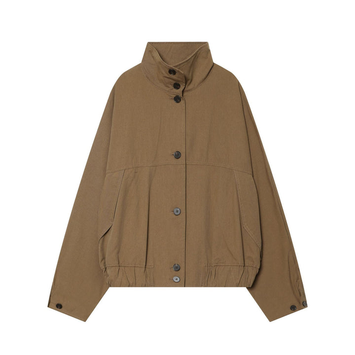 Dam kort utility cropped jacka med high standing krage, drawstring waist och full knäppning