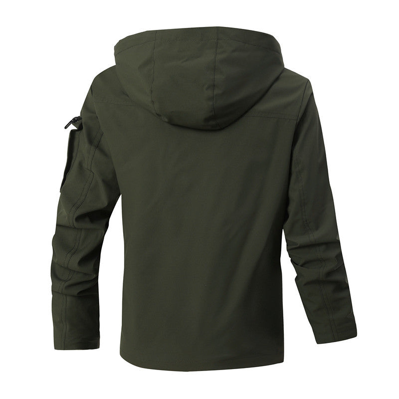 Herr Vindtät Softshell Jacka med Huva, Rutig Innerfoder och Multifunktionell Fickor