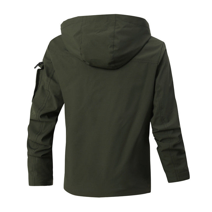 Herr Vindtät Softshell Jacka med Huva, Rutig Innerfoder och Multifunktionell Fickor