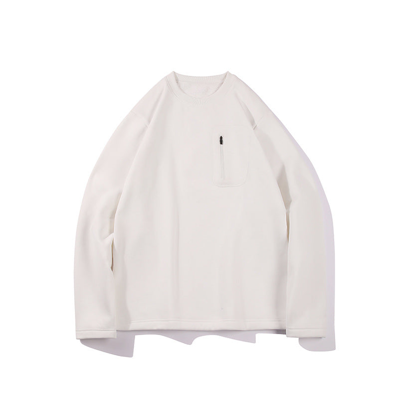 Herr Oversized College-Tröja med Bröst Dragkedja Ficka, Raglanärmar och Mjuk Inner Foder
