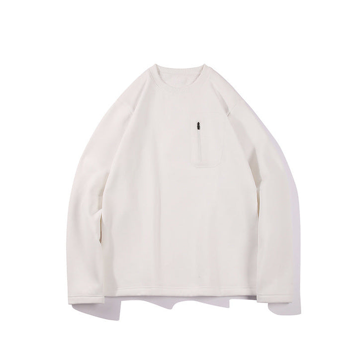 Herr Oversized College-Tröja med Bröst Dragkedja Ficka, Raglanärmar och Mjuk Inner Foder