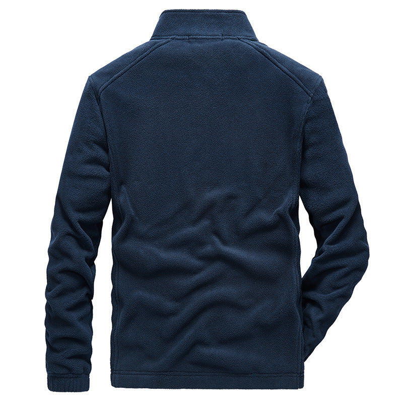 Herr Micro Fleece Utomhus Jacka med Stående Krage, Full-Length Dragkedja, och Zip Fickor