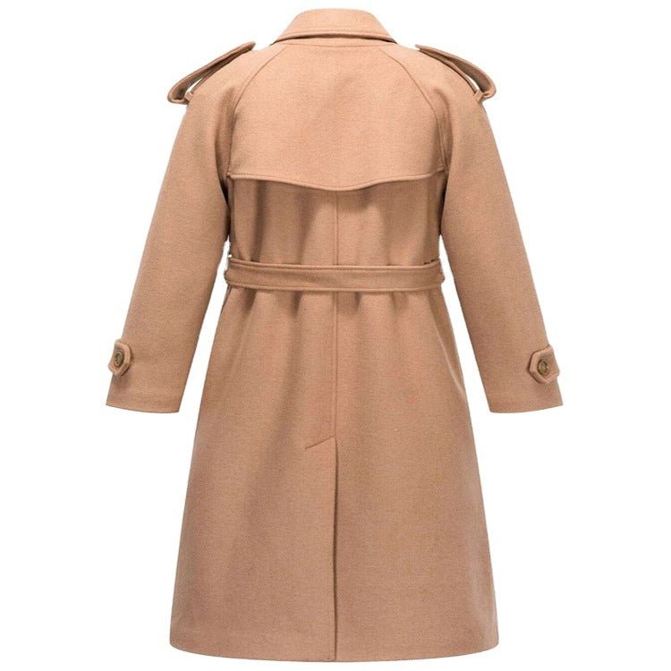 Dam Mid-Length Double-Breasted ullblandning trenchcoat med Epaulettes och bälte