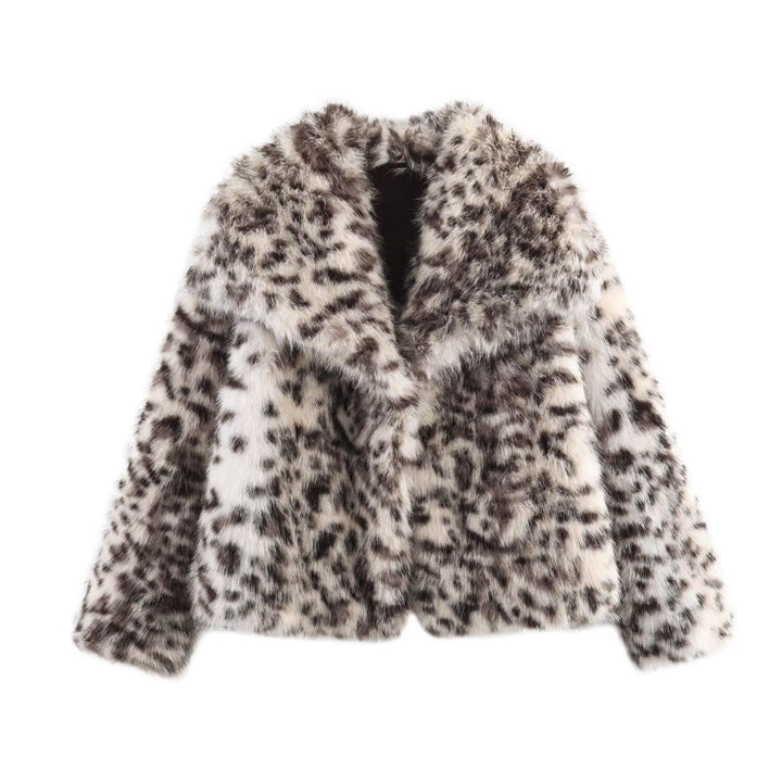 Dam kort skärning Faux Fur jacka med Leopard tryck