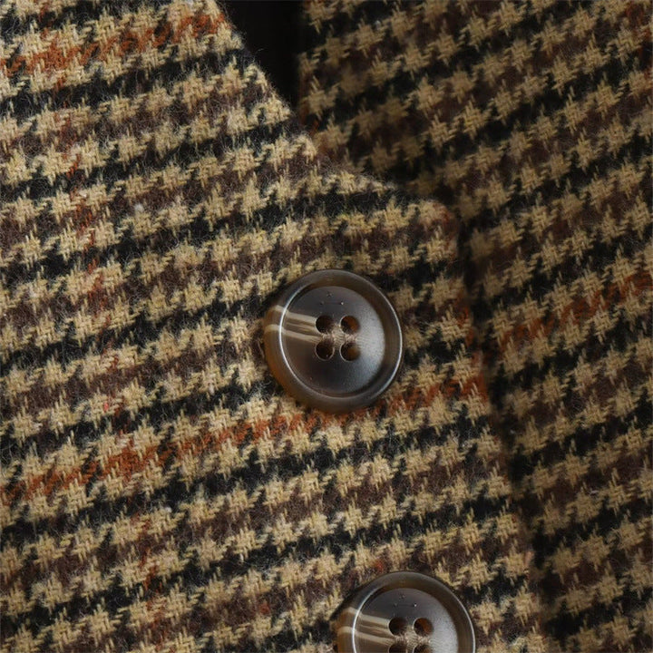 Dam skräddad Houndstooth väst med V-ringning, knapp-Free stängning och Welt fickor