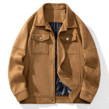 Herr Suede-Look Trucker Jacka med Quiltad Foder och Lock Fickor