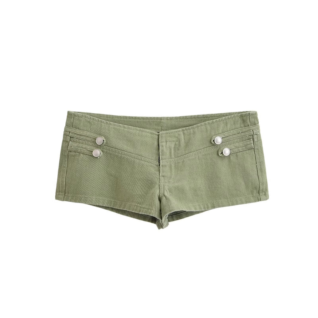 Dam Denimjacka i Military Stil med Stå Krage och Dekorativ Knapp Plackets