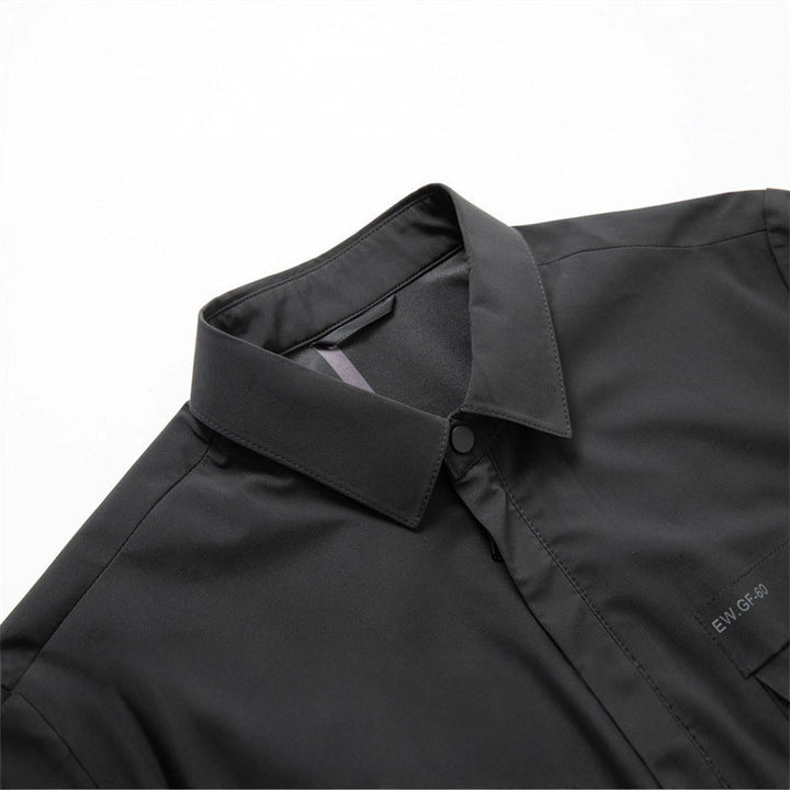 Herr Lätt Vind och Water Resistant Avslappnad Zip Jacka med Skjorta Krage, Bröst och Sida Fickor