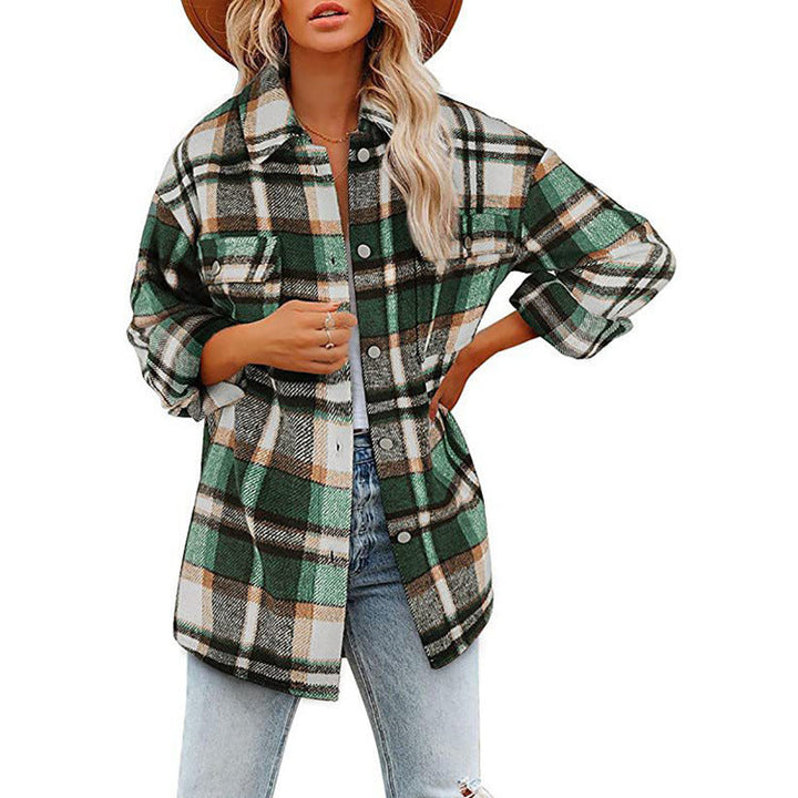 Dam Oversize Check Shirt jacka med bröstfickor och mjuk Flannel