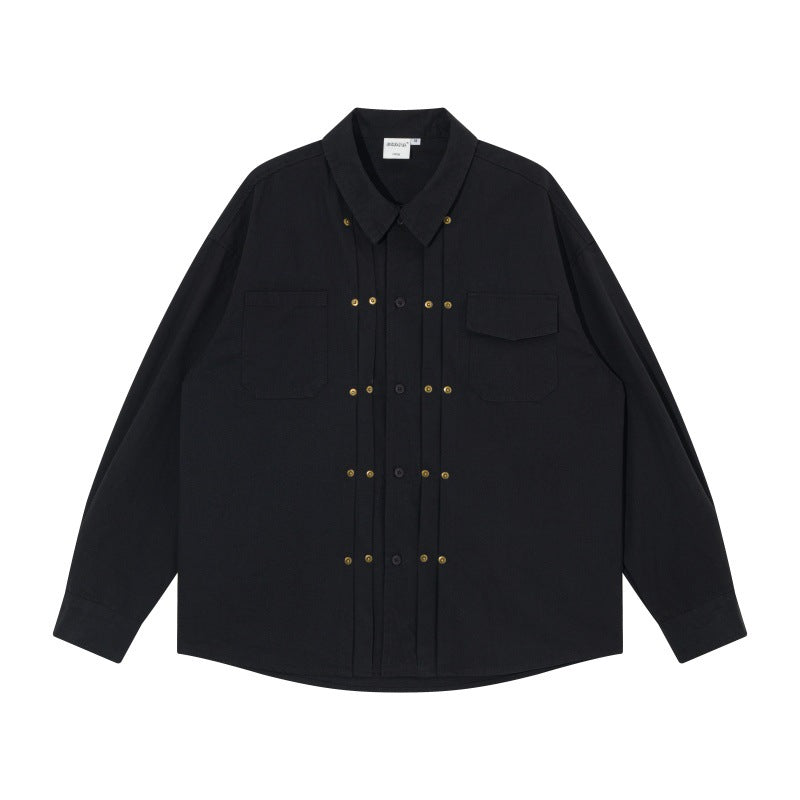 Herr oversize skjortjacka i Workwear Stil med Dekorativ Stitching och metall Rivets
