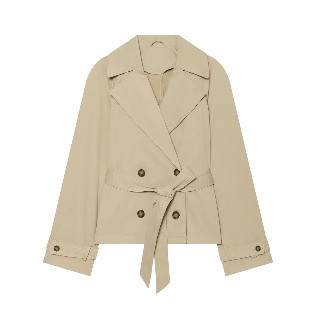 Dam Kort Tailored Trench Jacka med Belt, Double-Breasted Knapp Knäppning och Wide Lapels