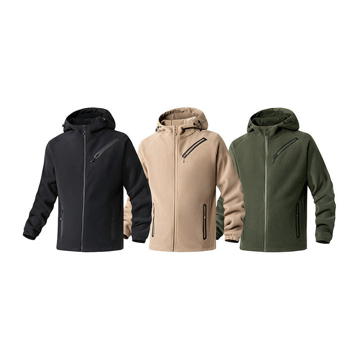 Herr Teknisk Softshell Fleece Jacka med Huva och Vattenavvisande Dragkedjor