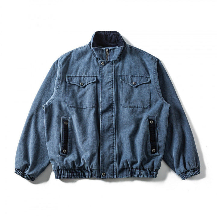 Herr boxig Canvas Blouson Jacka med Cord Trim, ståkrage och elastisk fåll