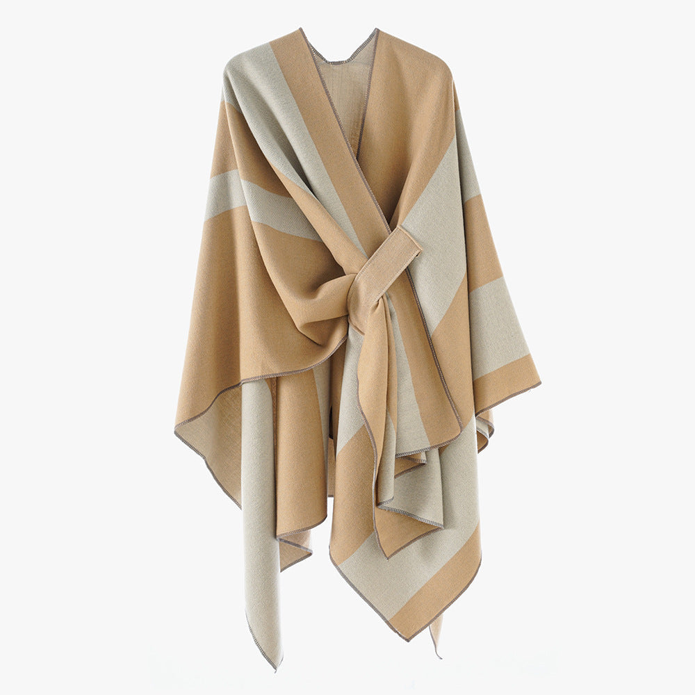 Dam Wrap Cape med bred Stripe mönster och Ties