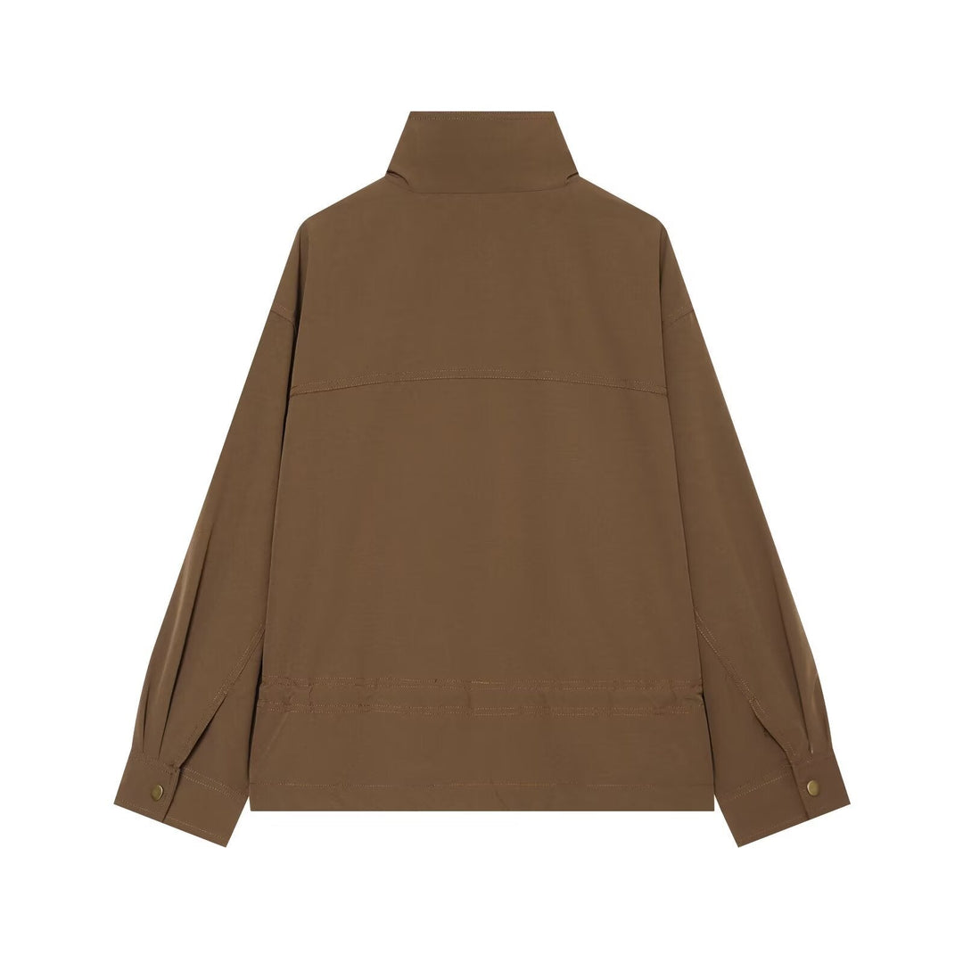 Dam Övergångsjacka med Standing Krage, Drawstring och Utility Fickor