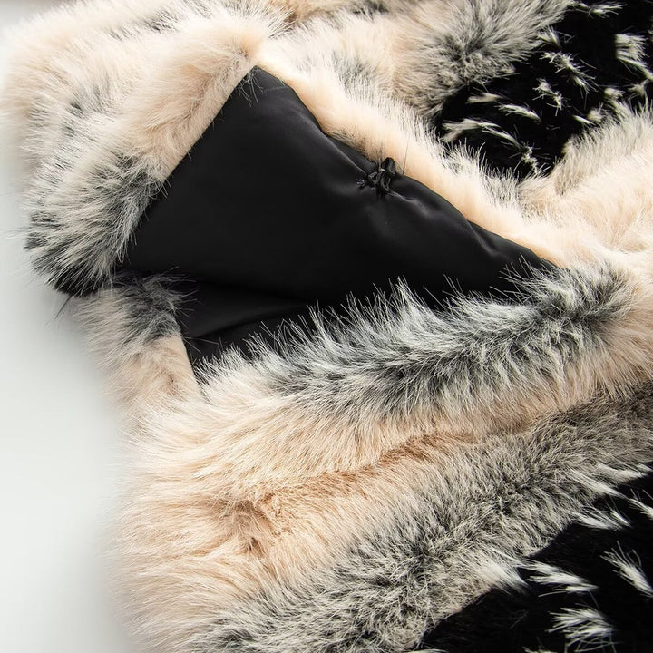 Dam kort skärning Faux Fur jacka med randig Fur Texture