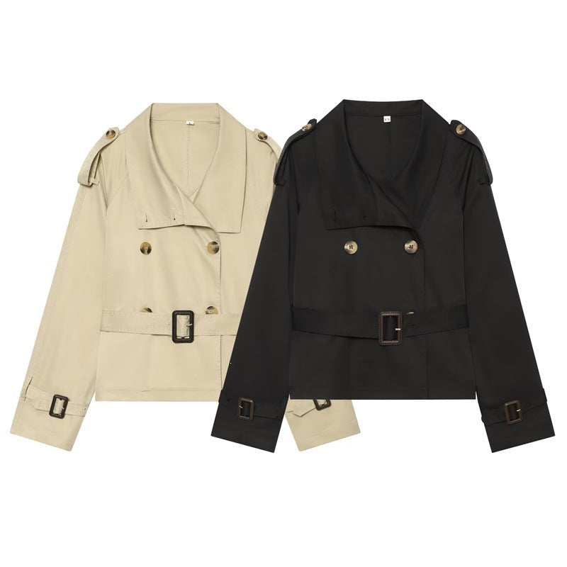 Dam kort Boxy trench med Double Breasted, midjebälte och Shoulder Tabs