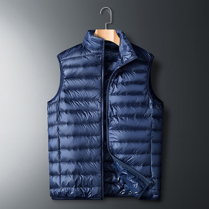 Herr ultralight quiltad värmande väst med ståkrage och vindtät ytterskal