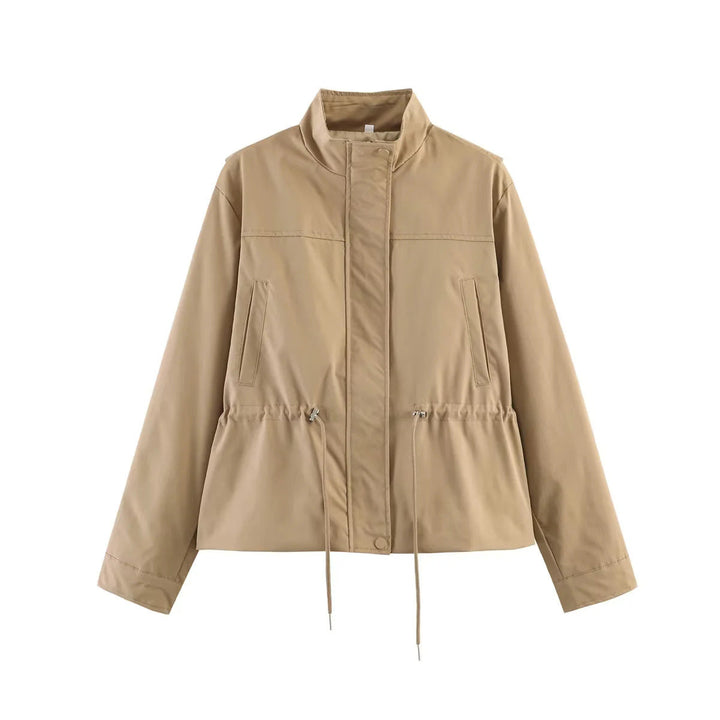 Dam figursydd övergångsjacka med ståkrage, drawstring waistband och concealed front placket
