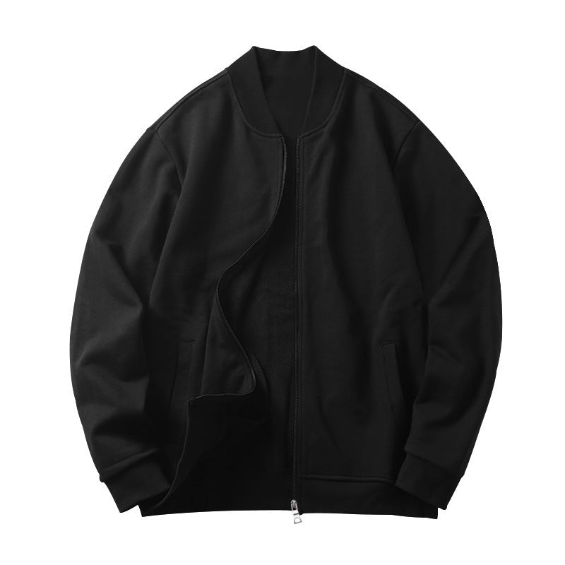 Herr Sportig-Elegant Sweat Jacka i Bomber Stil med Contrast Krage och Tvåvägsdragkedja