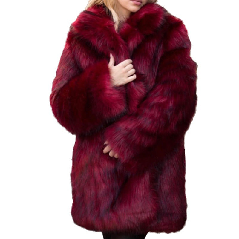Dam Luxurious Konstpäls Kappa med Voluminous Ärmar