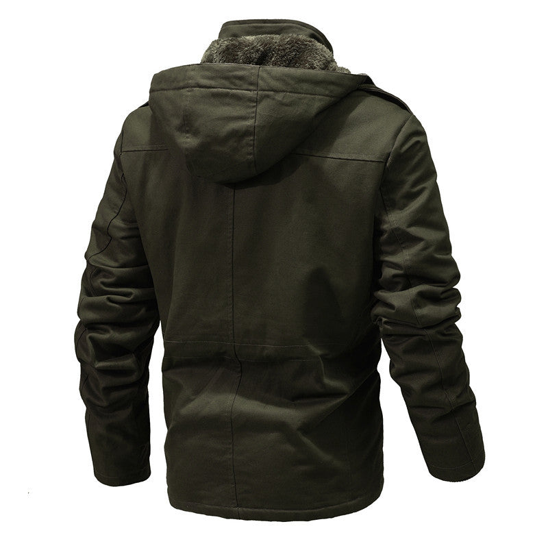 Herr Funktion Canvas Parkas med Midja Dragsko, Manchester Krage och Dragkedja Bröstficka