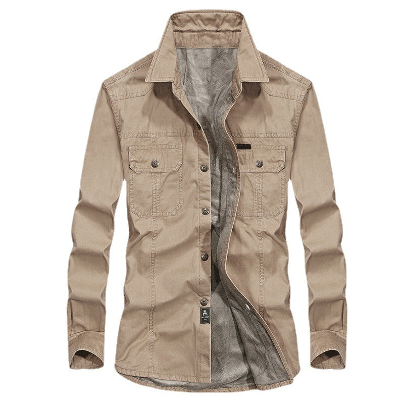 Herr Lightly Vadderad Canvas Worker Skjortjacka med Bröst Lock Fickor