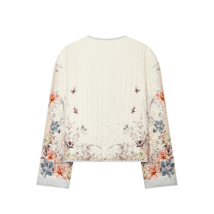 Dam quiltad flower kofta jacka med rund hals, light vaddering och continuous press stud placket
