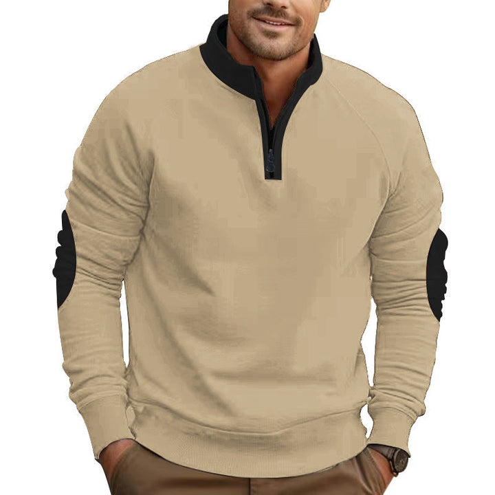 Herr Raglan Pullover med Kort Dragkedja, Ståkrage och Ergonomic Elbow Panels