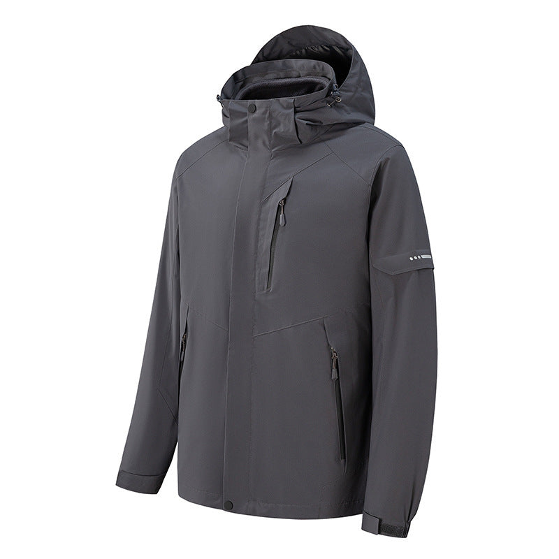 Herr Vattentät Three-Layer Softshell Utomhus Jacka med Justerbar Huva och Welded Dragkedjor