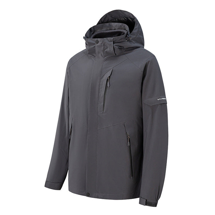 Herr Vattentät Three-Layer Softshell Utomhus Jacka med Justerbar Huva och Welded Dragkedjor